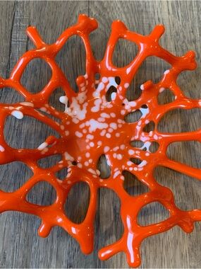 Orange Fused Glass Coral Bowl 7.25" Beach House Decor